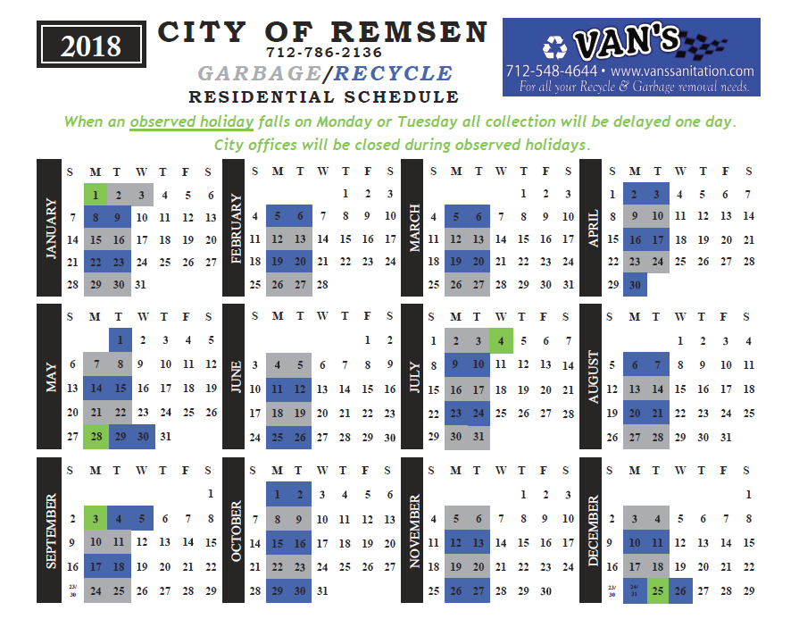 Garbage/Recycle Schedule City of Remsen, Iowa Official Website
